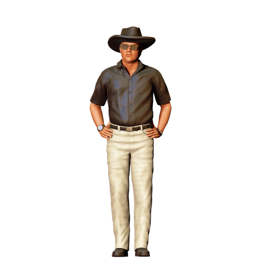 Diorama model building product photo 0: Cowboy with sunglasses and hat – figure with casual shirt and light pants (Ref. No. 403)