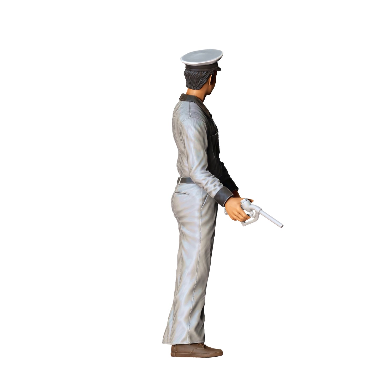 Product photo diorama and model building miniature figure: Gas station - Man at fuel pump, vintage