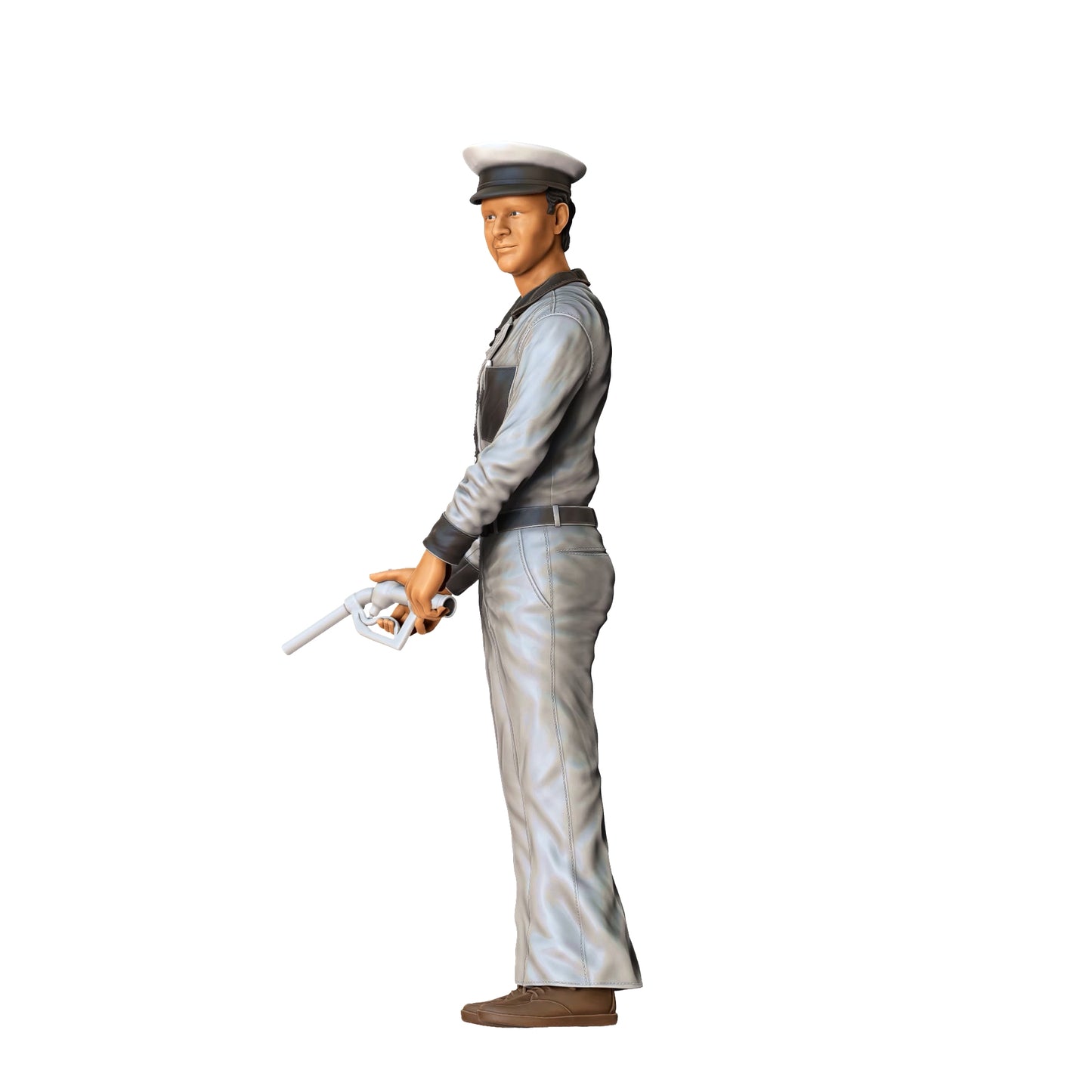 Product photo diorama and model building miniature figure: Gas station - Man at fuel pump, vintage
