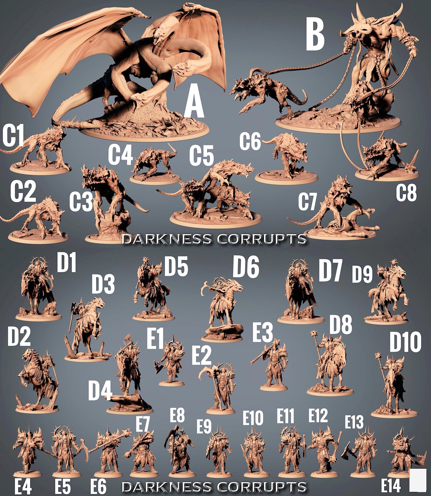 Product image 2 of 2: Fantasy Miniature: Demonic Hell Knight - Dark Paladin, Scythe Warrior with Two-Handed Scythe/Executioner's Axe, Spiked Plate Armor, Cursed (23_07_E5)