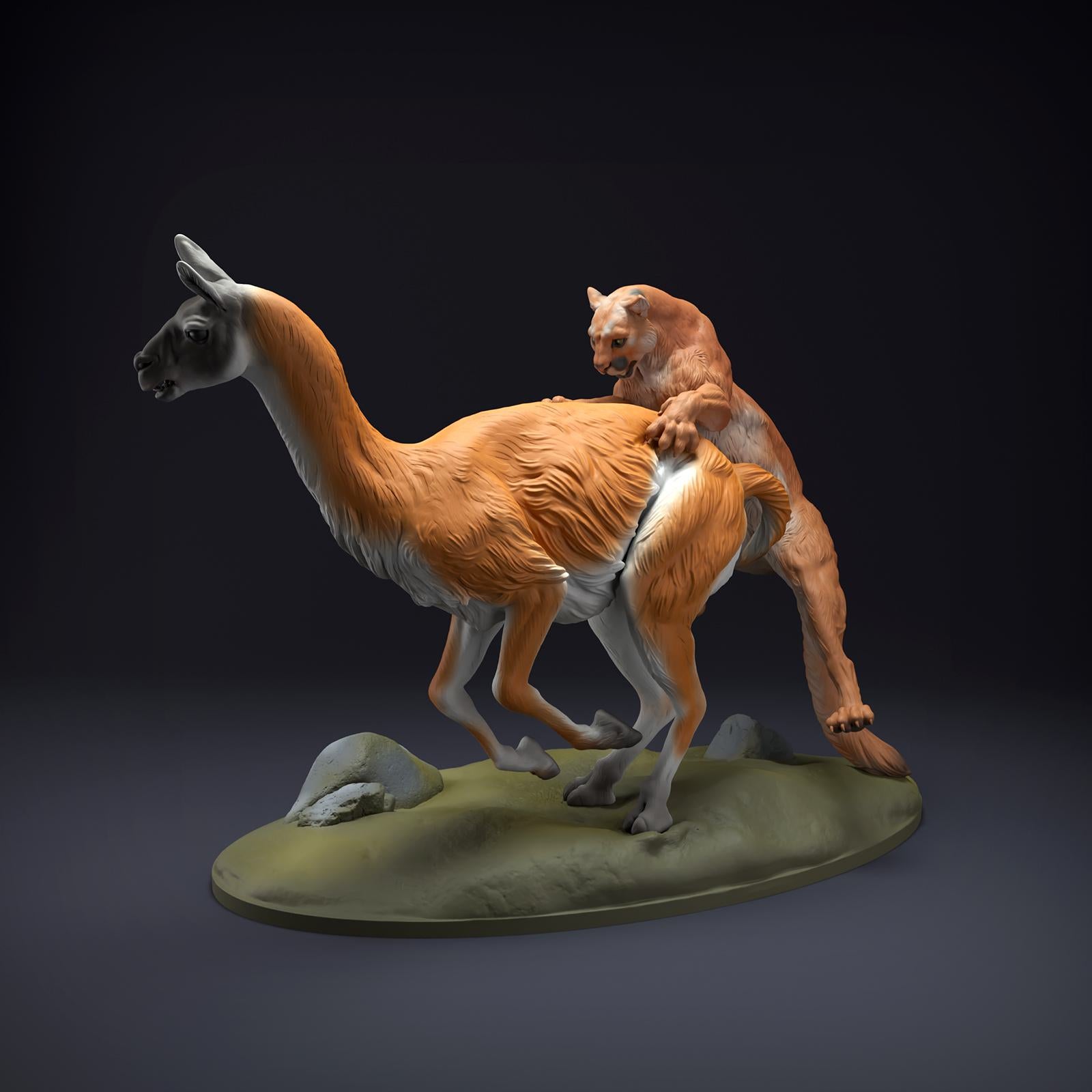Product photo Animal Figure Diorama, Model Building: 0: Wild Animal Figure: Mountain Lion hunting Guanaco (Ref 01_01_51)
