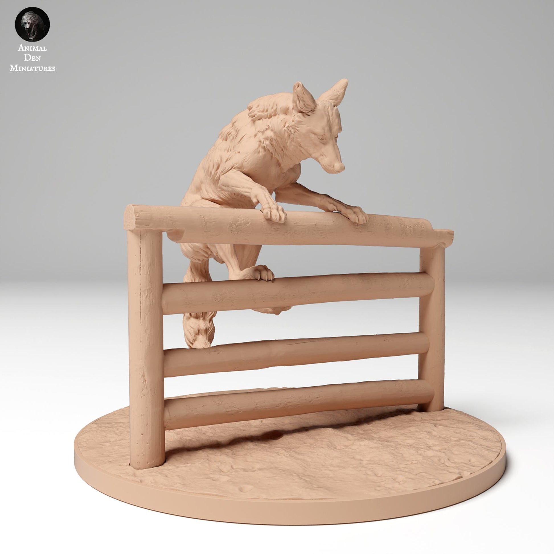 Product photo Animal Figure Diorama, Model Building: 0: Wildlife Figure: leaping coyote over fence (Ref 24_11_07)