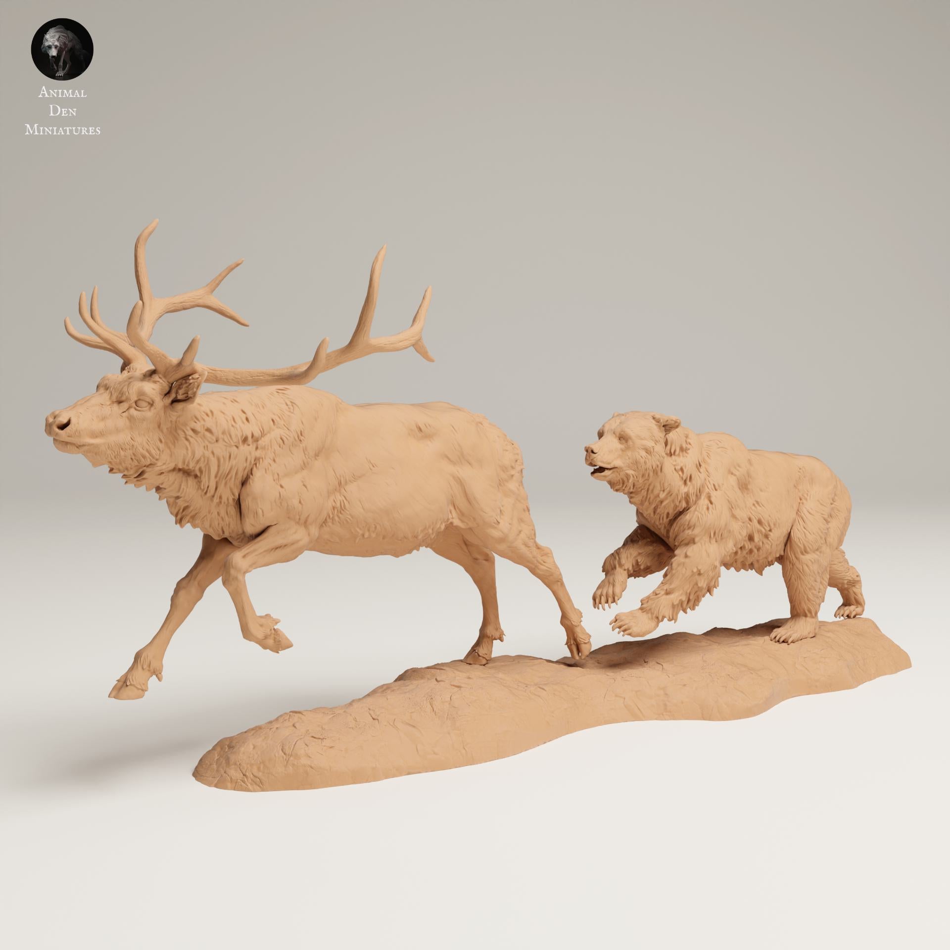 Product photo Animal Figure Diorama, Model Building: 0: Wildlife Figure: Grizzly hunting Rocky Mountain Elk (Ref 25_06_13)