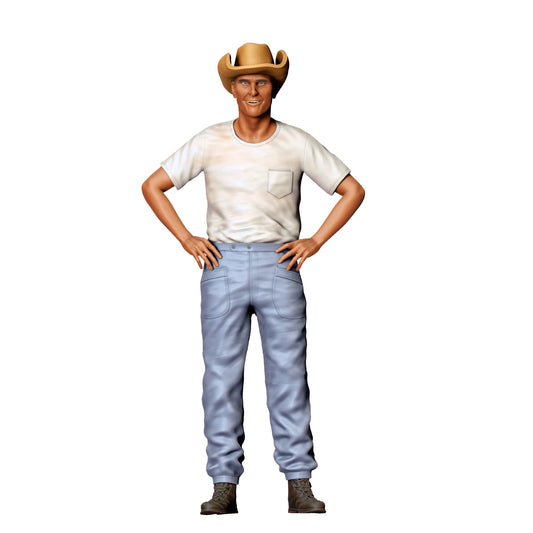 Diorama model building product photo 0: Cowboy with hands on hips – figure in T-shirt and hat (Ref. No. 404)