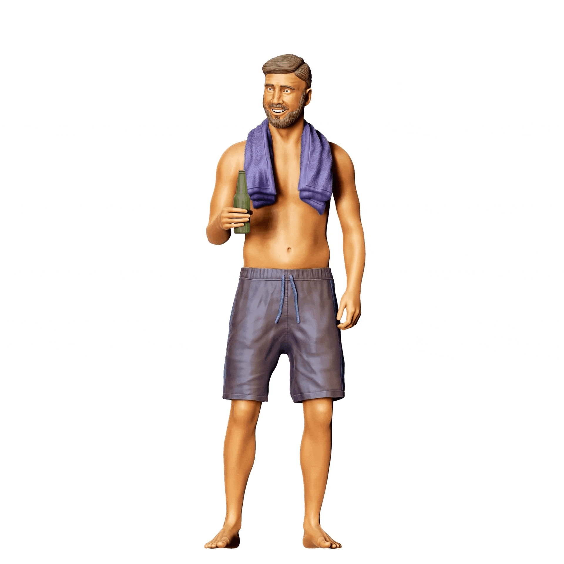 Diorama model building product photo 0: Pool Party guests - man with towel and beer bottle (Ref. No. 321)