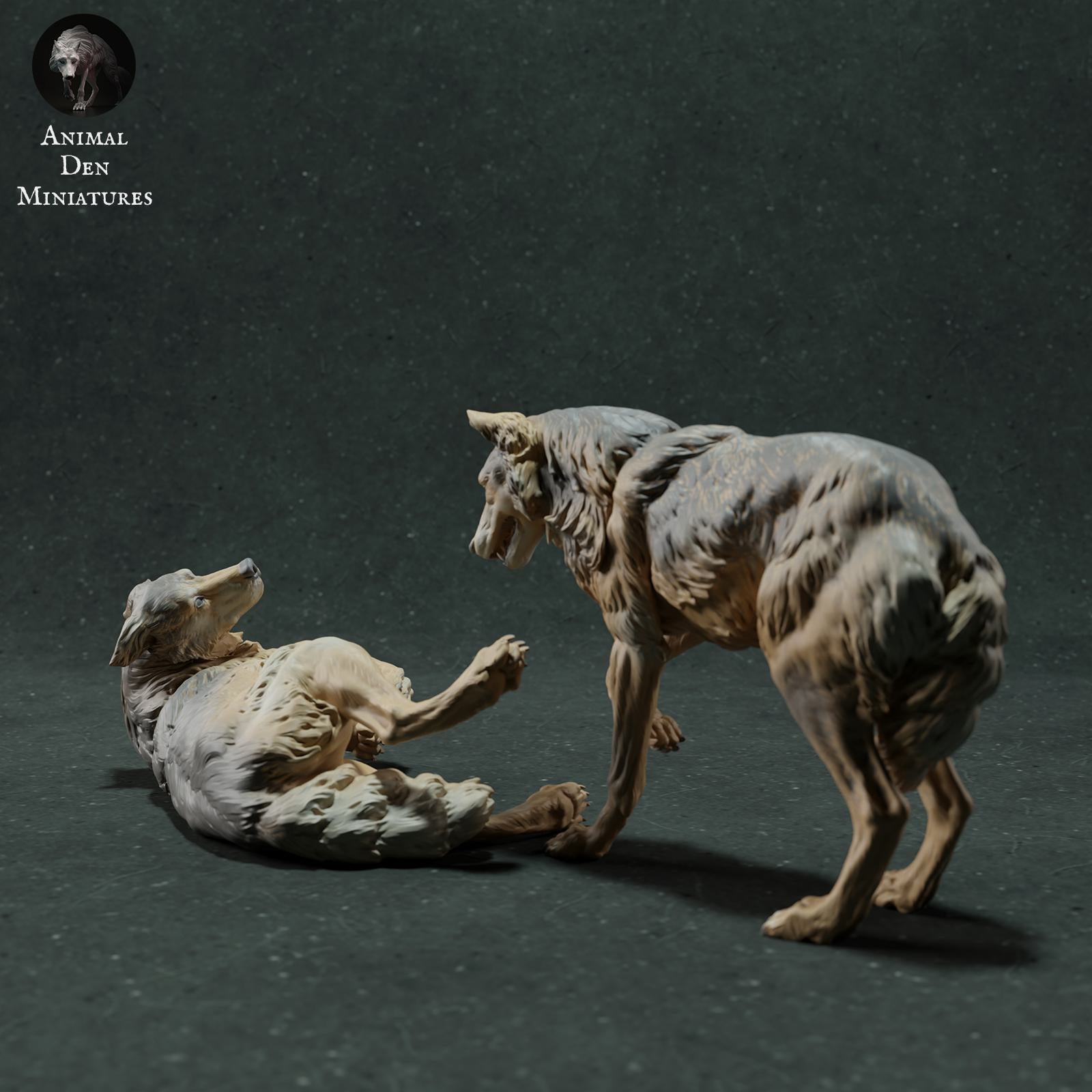 Product photo Animal Figure Diorama, Model Building: 0: Wild Animal Figure: Iberian Wolves – Playful Scene (Ref 01_01_29)