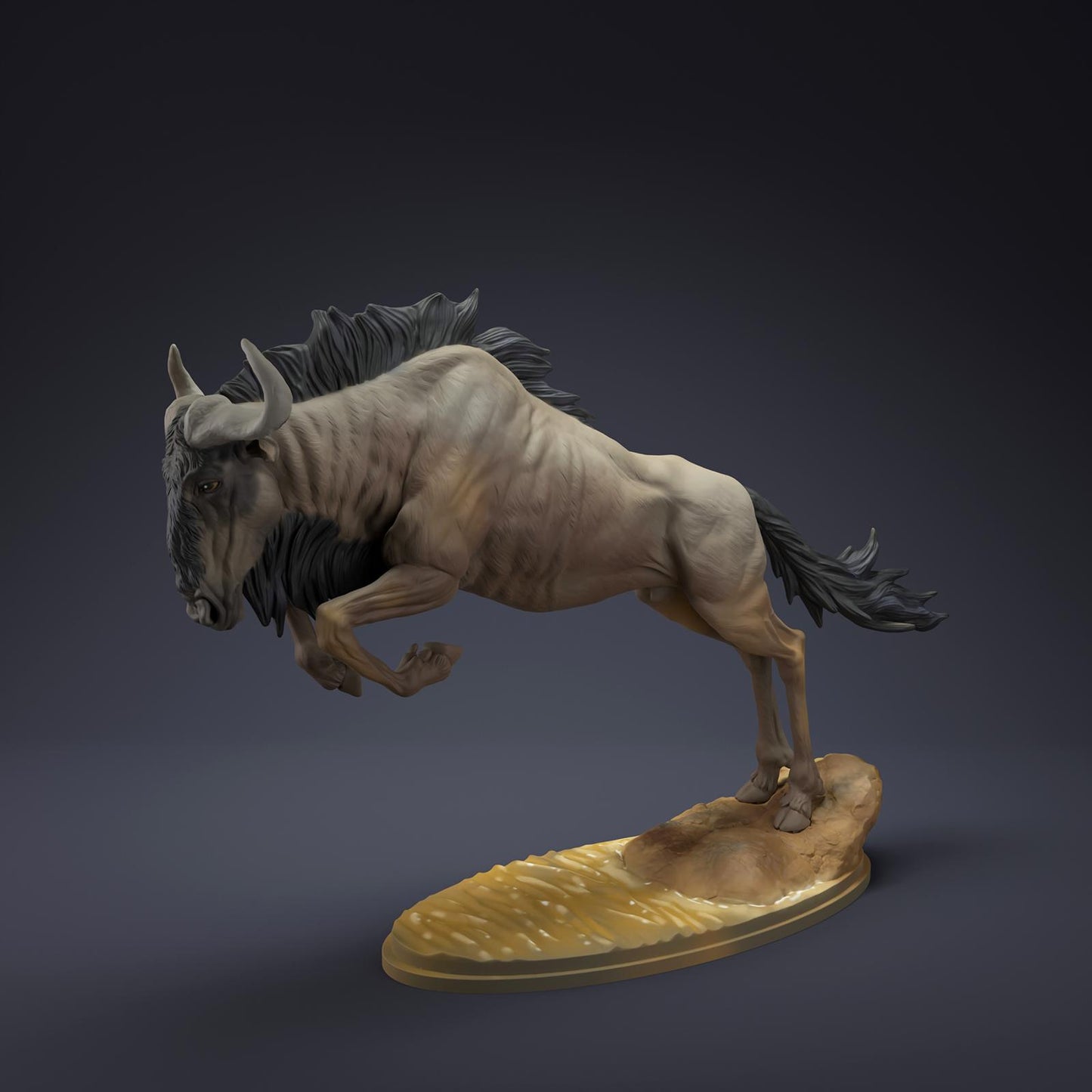 Product photo Animal Figure Diorama, Model Building: 0: Savanna Animals Figure: Leaping Gnu – Wildebeest (Ref 01_01_85)