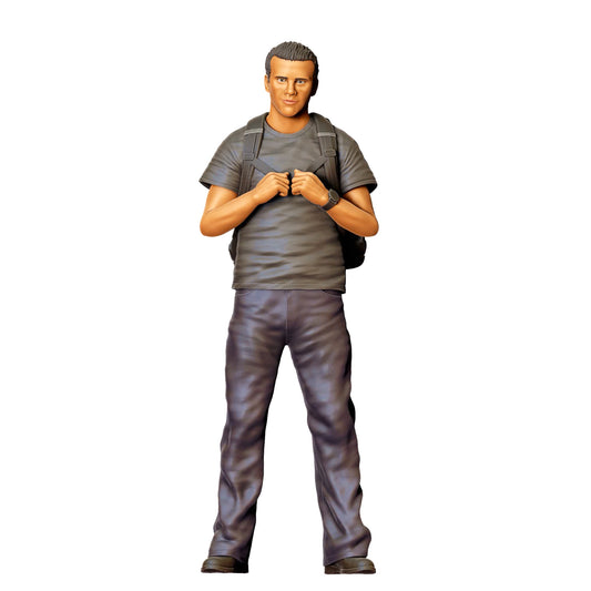Diorama model building product photo 0: Young man with backpack – figure in casual clothing and neutral pose (Ref. No. 441)