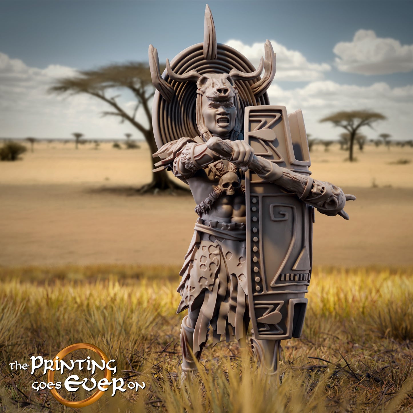 Product photo Tabletop 28mm The Printing Goes Ever On (TPGEO) 0: Warrior of the Savanna: Proud Native Tribe with Chief