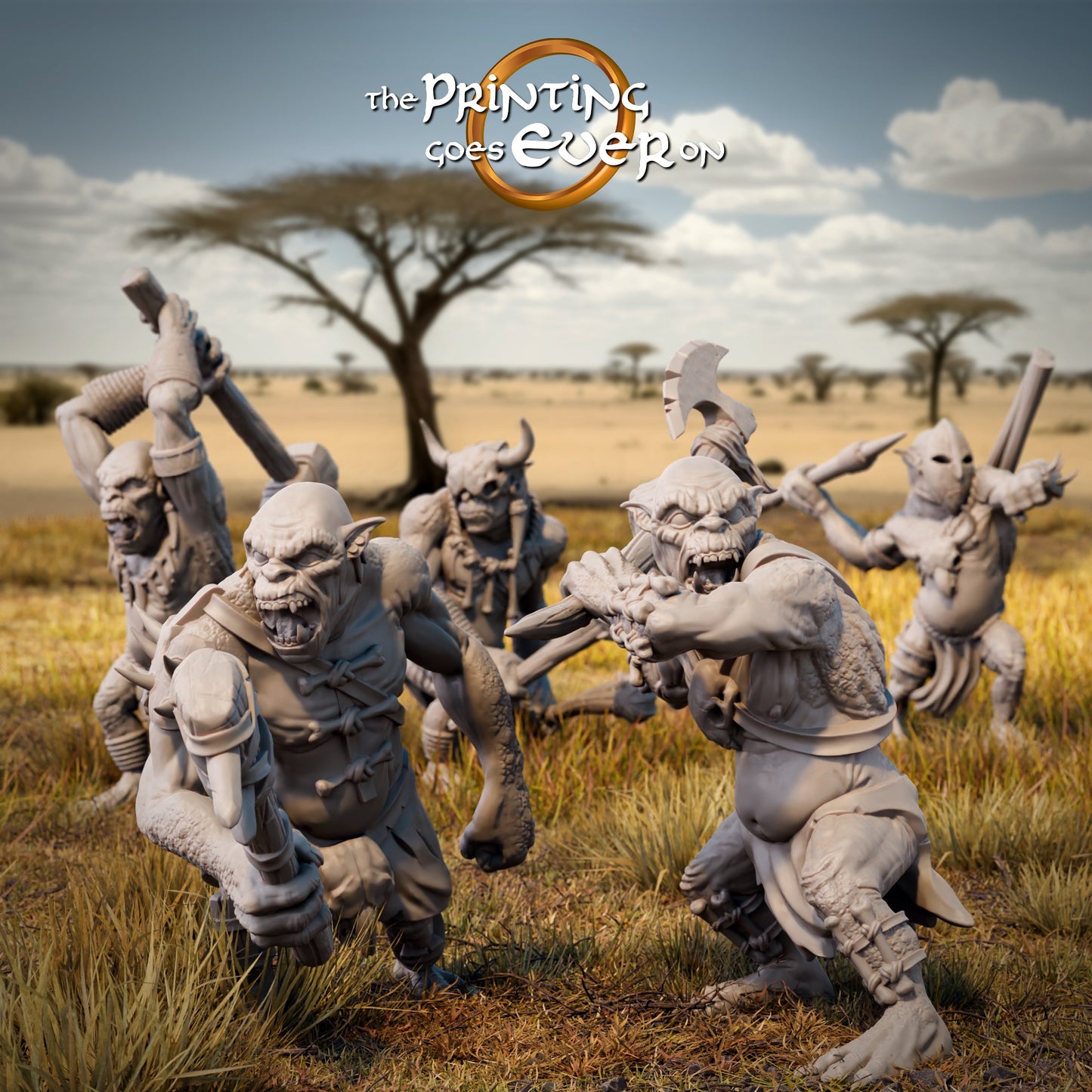 Product photo Tabletop 28mm The Printing Goes Ever On (TPGEO) 0: Brutal Half-Trolls: Looting Pack of Dangerous Beasts