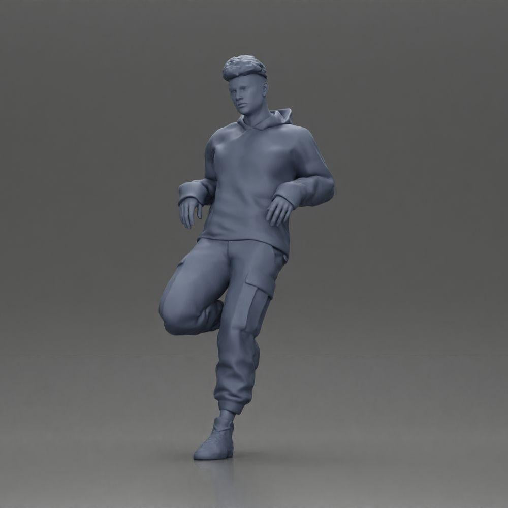 Diorama model building product photo 11: miniature figure: man with hoodie & cargo pants, casual reclining pose (Ref No. A142)