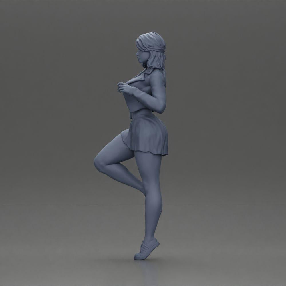 Diorama model building product photo 11: Miniature: Confident woman in short jacket and mini skirt, dynamic pose (Ref No. A139)