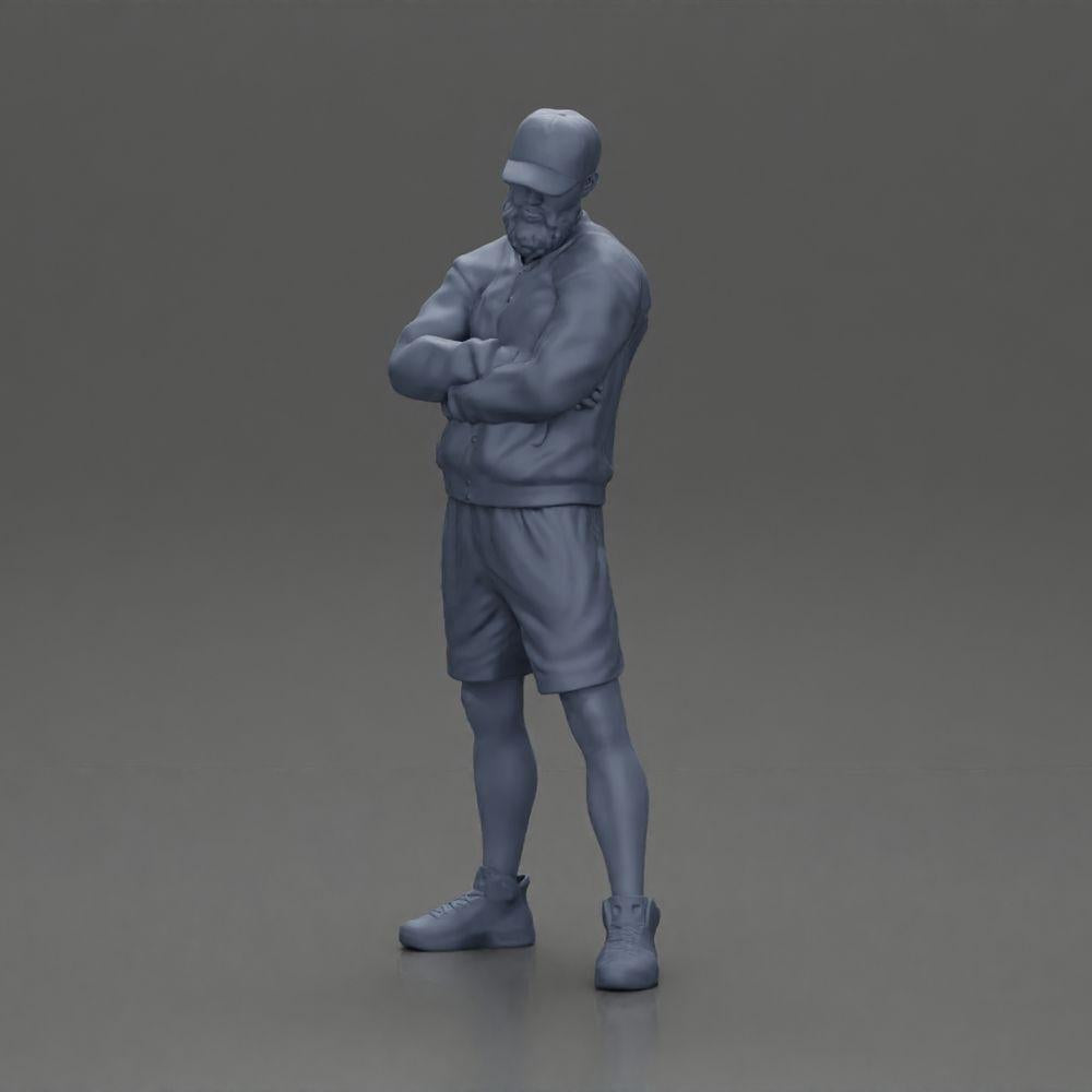 Diorama model building product photo 11: Figure: Man with crossed arms, cap, jacket, shorts, sports shoes (Ref No. A125)