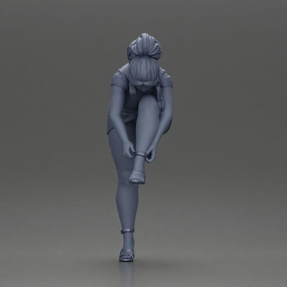 Diorama Model Building Product Photo 11: Diorama Figure: Miniature Figure - Woman Putting on Red High Heel, Standing Pose for Diorama (Ref No. A112)