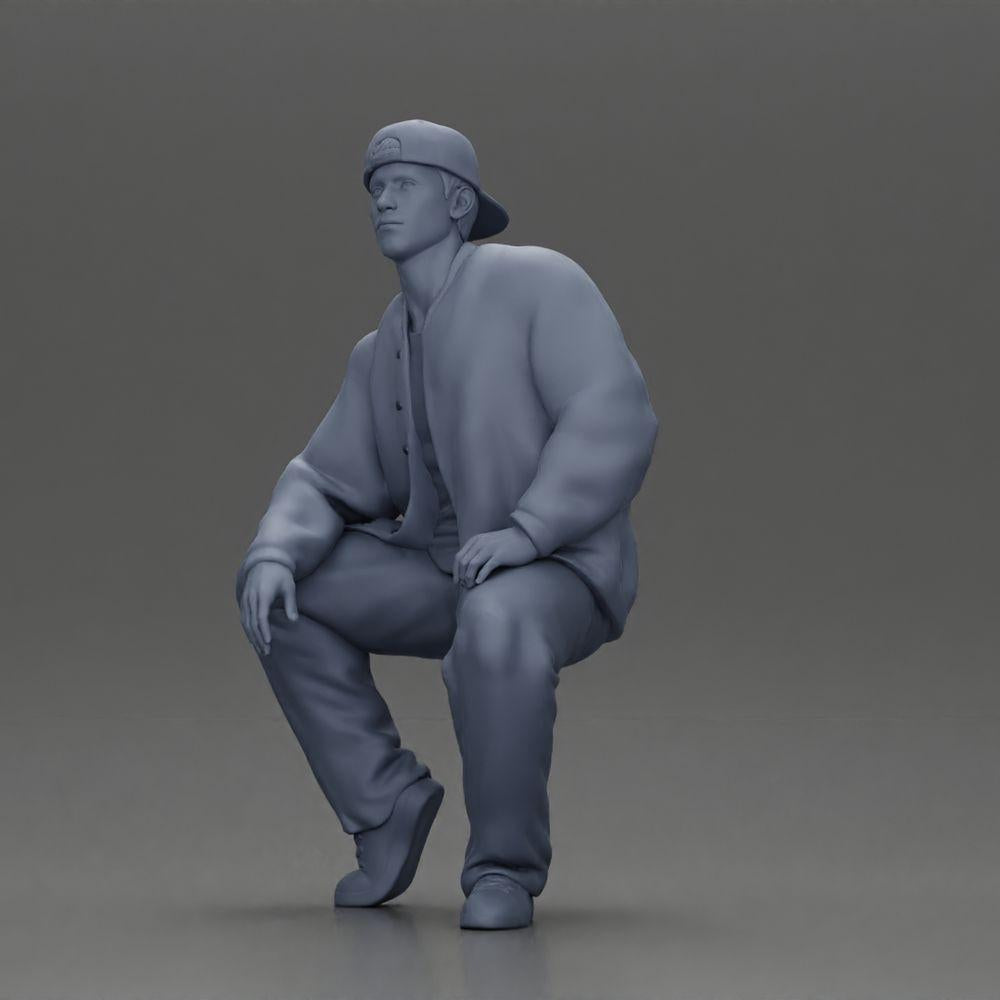 Diorama model building product photo 11: Diorama figure: Sitting hip-hop man with jacket, cap, and sneakers (Ref No. A62)