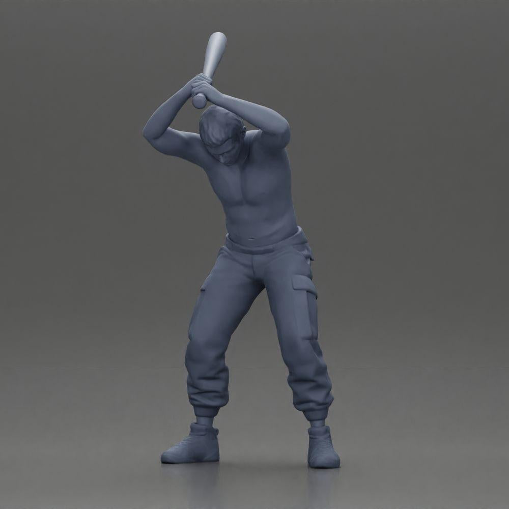 Diorama model building product photo 11: Standing, upper-body-free miniature with raised baseball bat, aggressive pose (Ref No. A89)