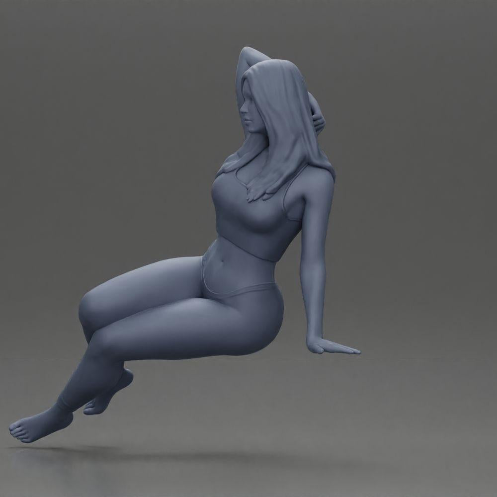 Diorama model building product photo 11: miniature figure: woman in leggings, sitting sideways on sofa, arm behind head (Ref No. A68)