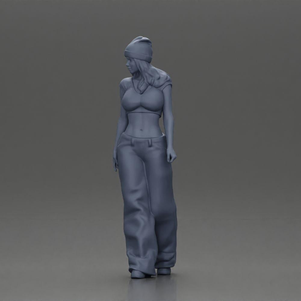 Diorama model building product photo 11: miniature figure: hip-hop lowrider woman with cap, crop top & baggy pants (Ref No. A103)
