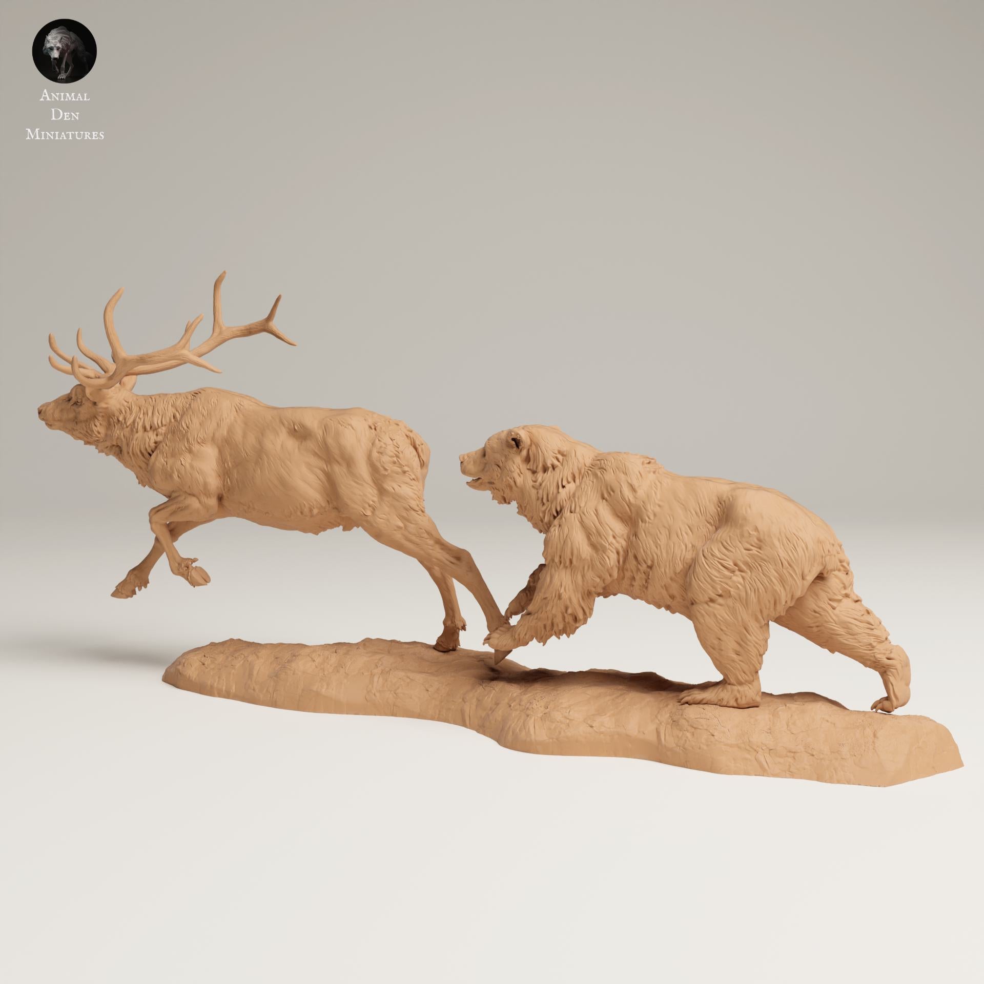 Product photo Animal Figure Diorama, Model Building: 0: Wildlife Figure: Grizzly hunting Rocky Mountain Elk (Ref 25_06_13)