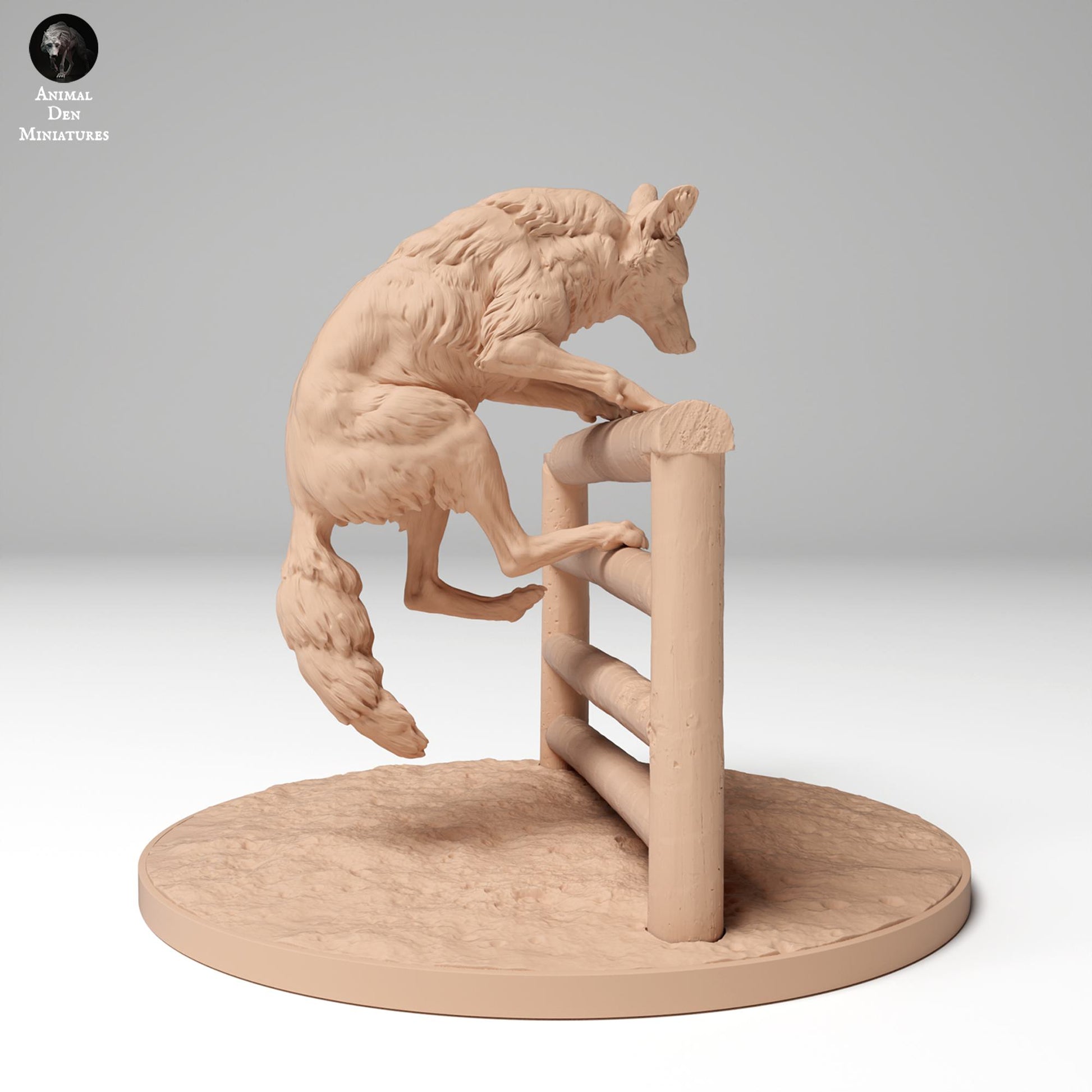 Product photo Animal Figure Diorama, Model Building: 0: Wildlife Figure: leaping coyote over fence (Ref 24_11_07)