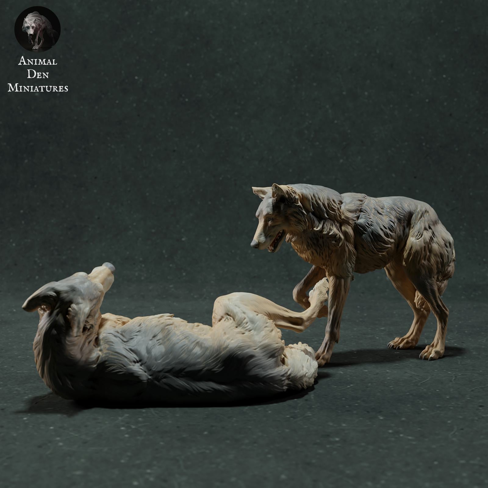 Product photo Animal Figure Diorama, Model Building: 0: Wild Animal Figure: Iberian Wolves – Playful Scene (Ref 01_01_29)