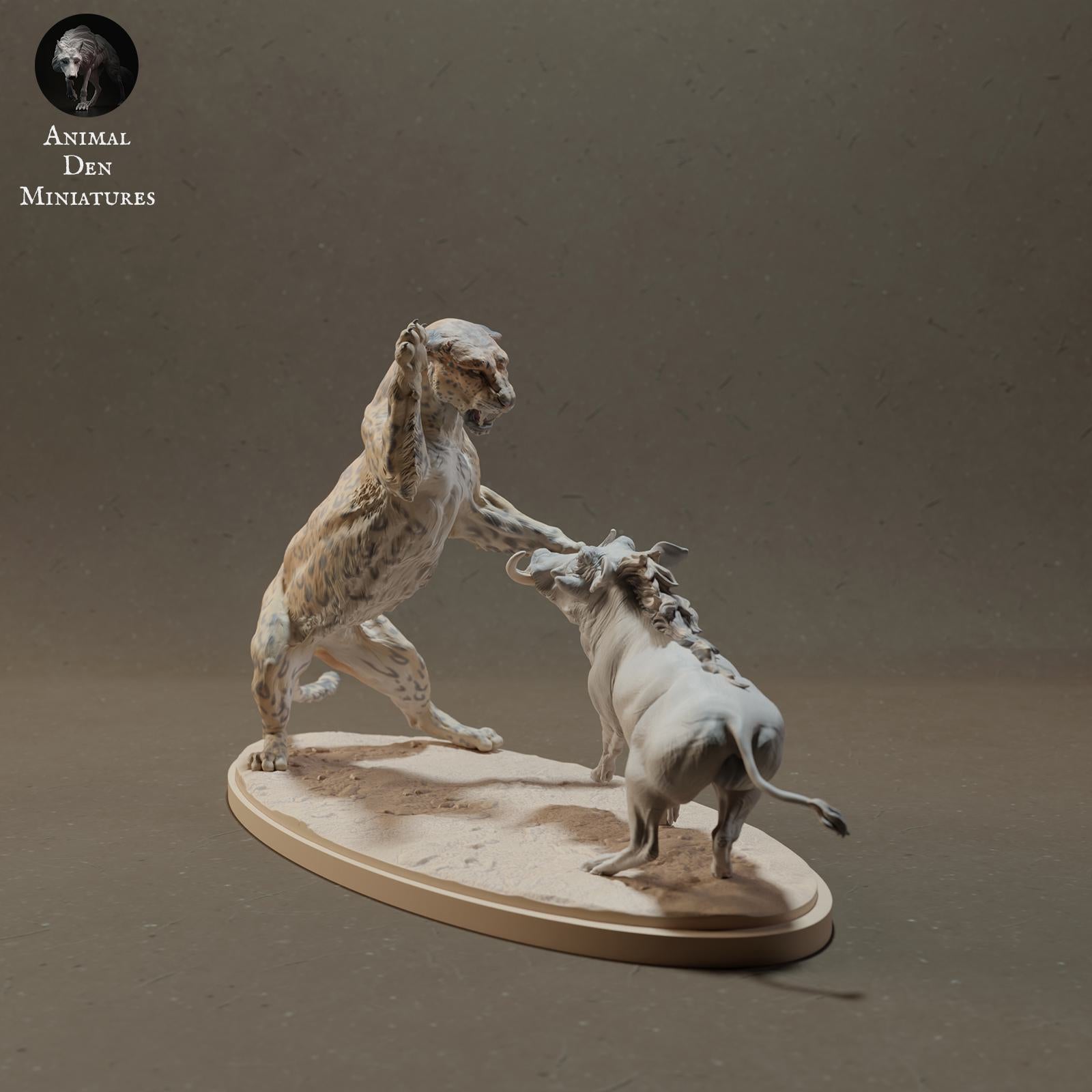 Product photo Animal Figure Diorama, Model Building: 0: Wildlife Figure: Leopard hunting Warthog – Savanna Animals (Ref 01_01_42)