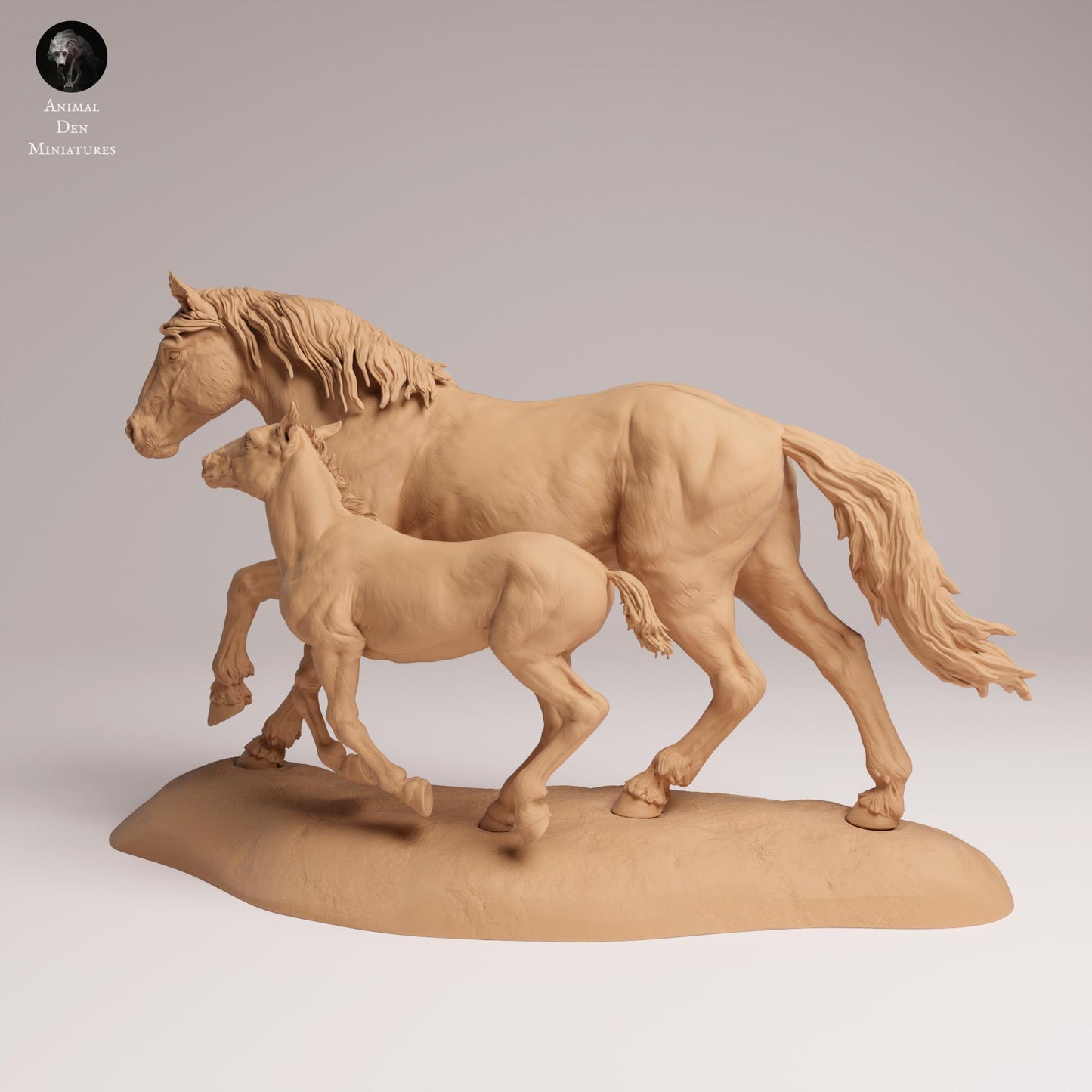Product photo Animal Figure Diorama, Model Building: 0: Wild Animal Figures: Galloping Mustang Mare and Foal – Horses (Ref 25_09_05)
