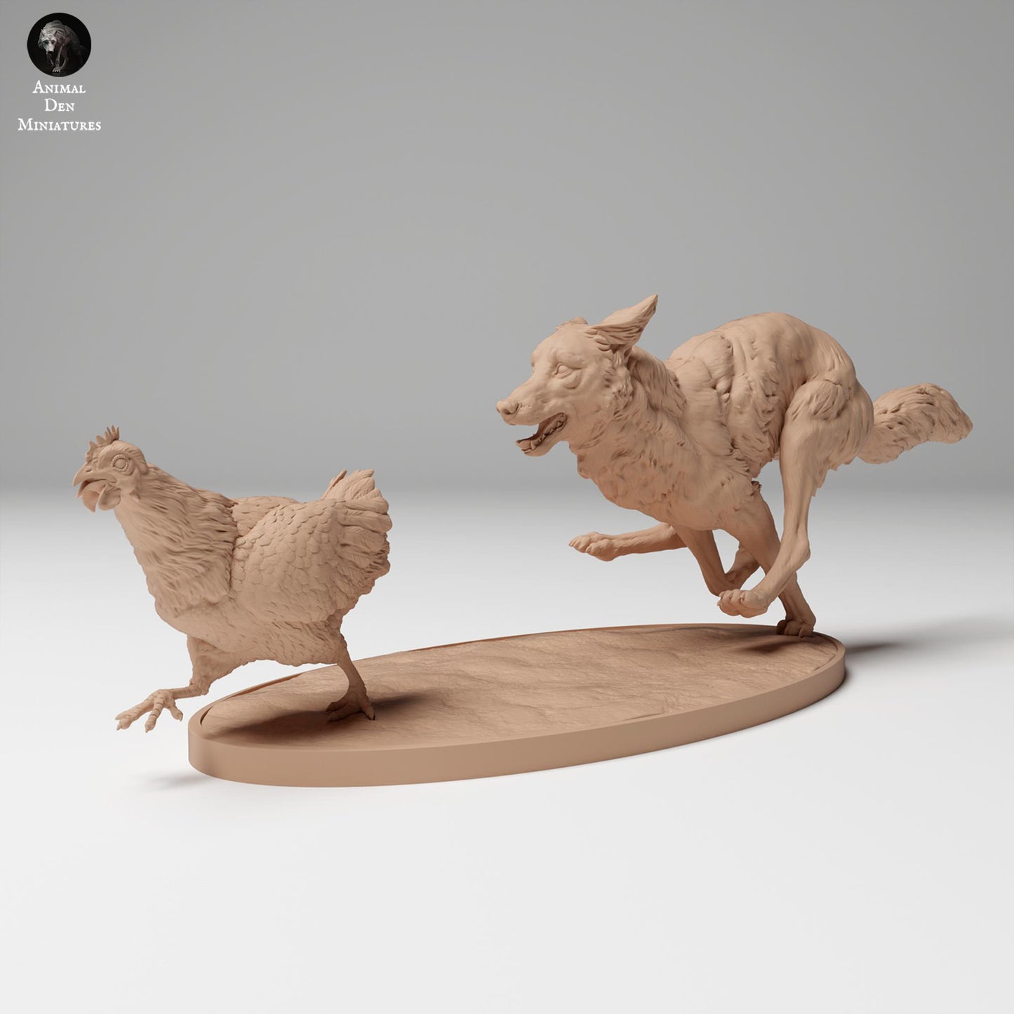 Produktfoto Tier Figur Diorama, Modellbau: 0: Wildtier Figur: Coyote jagt Huhn (Ref 24_11_08)