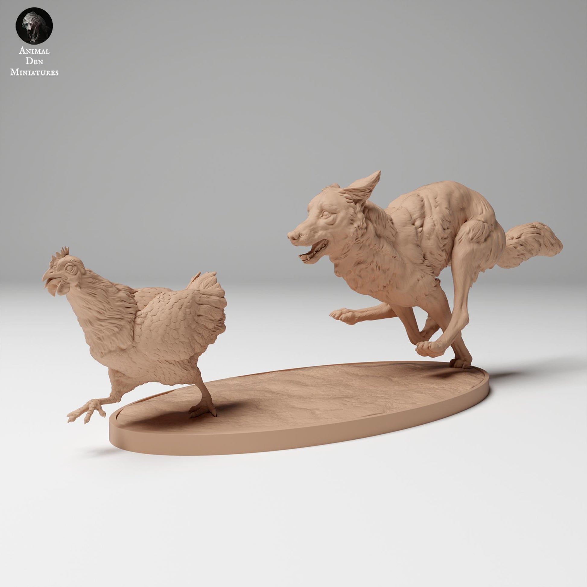 Product photo Animal Figure Diorama, Model Building: 0: Wildlife Figure: Coyote Chasing Chicken (Ref 24_11_08)