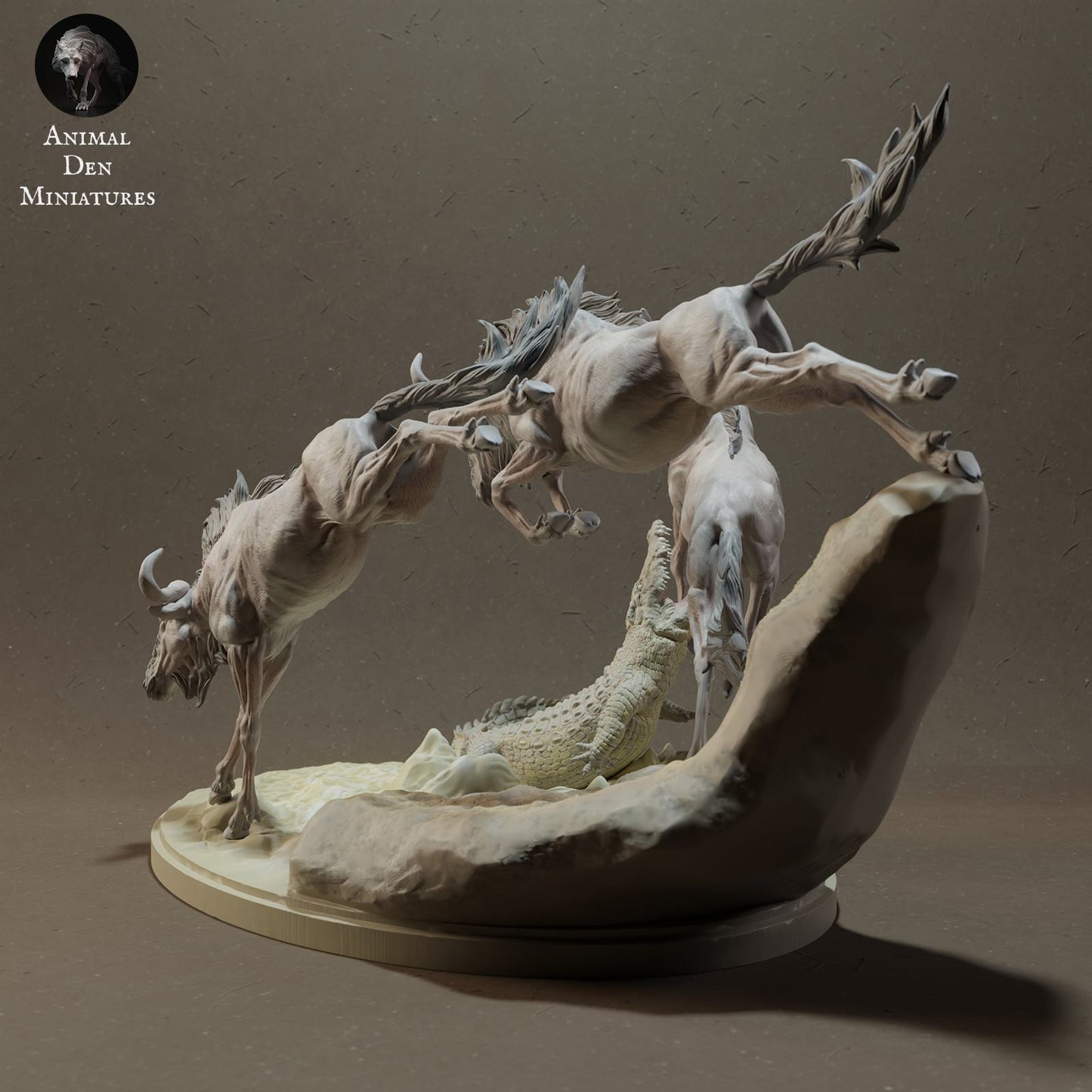 Produktfoto Tier Figur Diorama, Modellbau: 0: Savannen Tier Figur: Gnu beim Flussüberquerung mit Nilkrokodil (Ref 01_01_41)