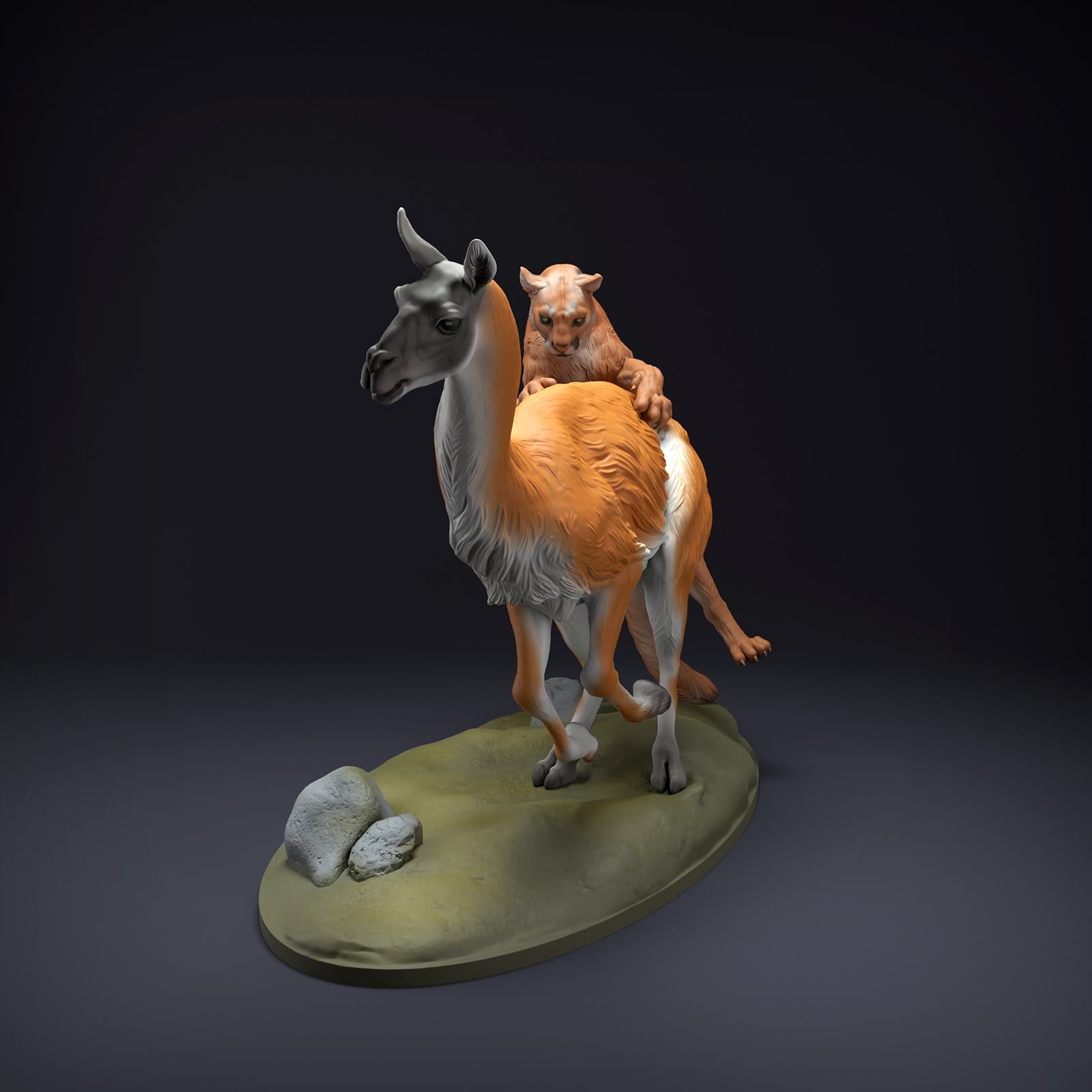 Product photo Animal Figure Diorama, Model Building: 0: Wild Animal Figure: Mountain Lion hunting Guanaco (Ref 01_01_51)