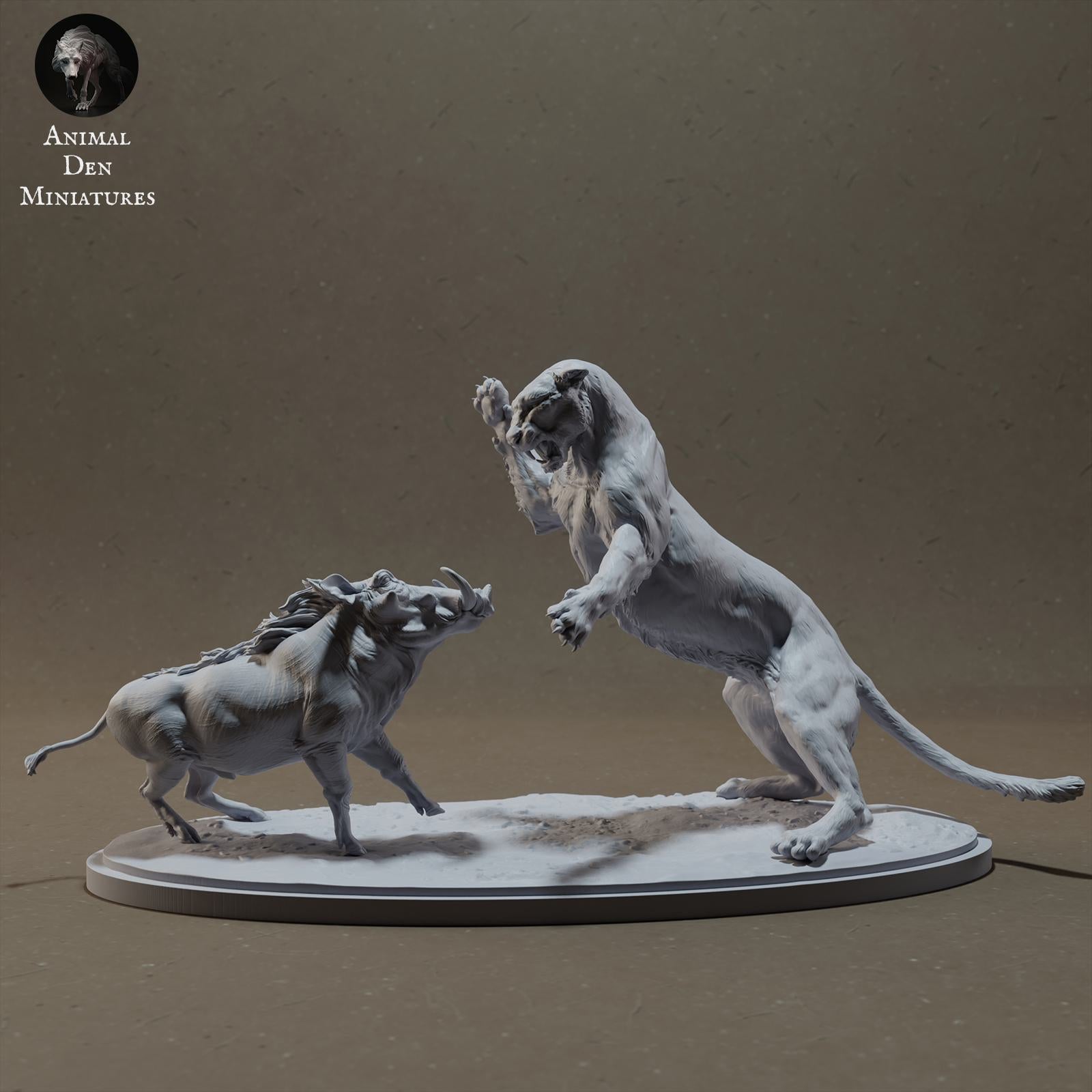 Product photo Animal Figure Diorama, Model Building: 0: Wildlife Figure: Leopard hunting Warthog – Savanna Animals (Ref 01_01_42)