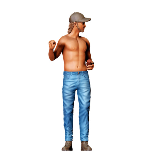 Diorama model building product photo 0: Shirtless man with cap – figure holding a drink (Ref. No. 439)