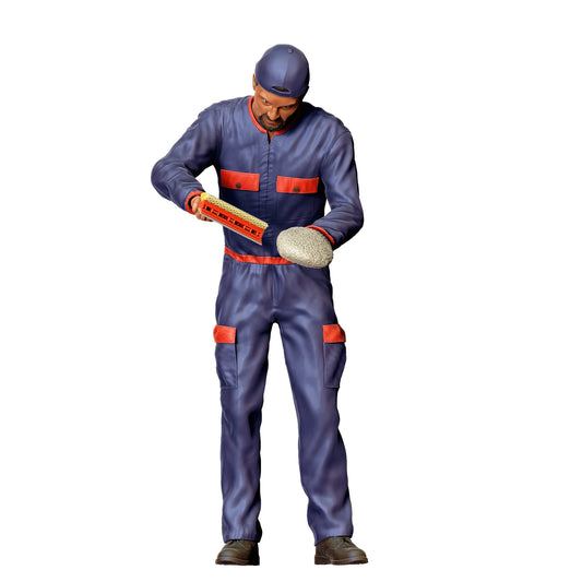Diorama model building product photo 0: Gas station attendant with sponge and squeegee – figure in work clothes (Ref. No. 434)
