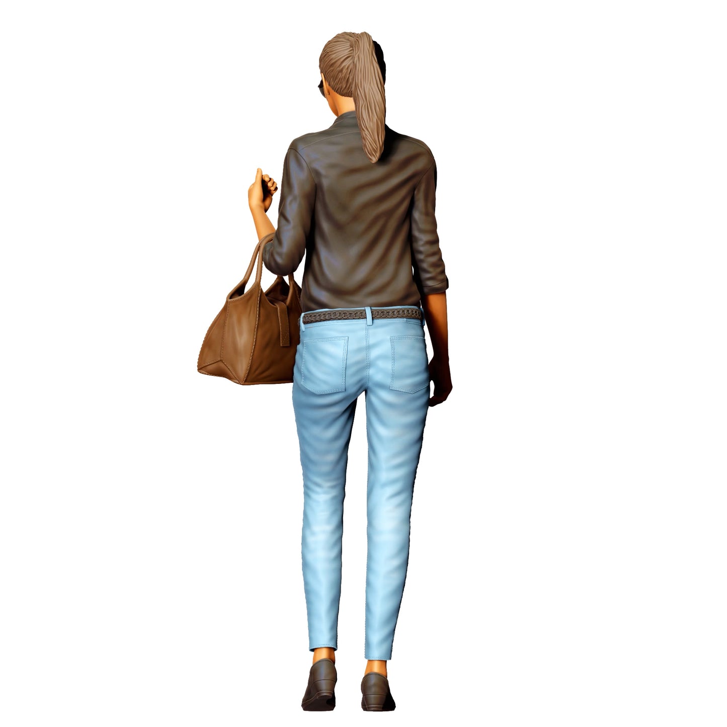 Woman with sunglasses and handbag – figure in jeans and leather jacket (Ref. No. 423)