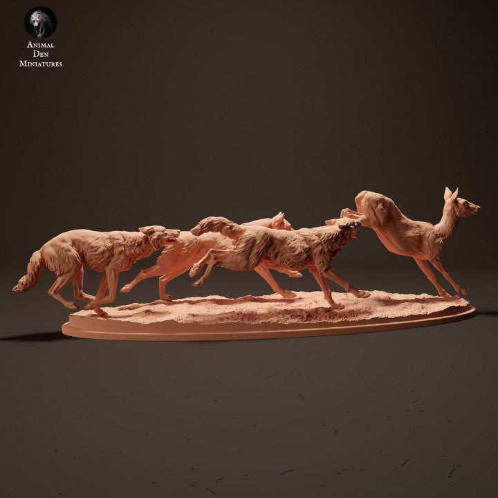 Product photo of animal figure diorama, model building: 0: Wolves hunting deer scene: Animals from Europe