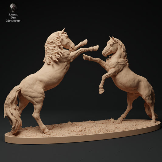 Product photo Animal Figure Diorama, Model Building: 0: Konik/ Small Wild Horse Stallions Fighting: Animals from Europe