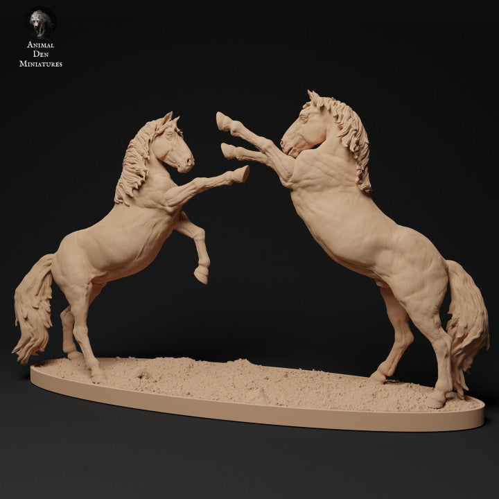 Product photo Animal Figure Diorama, Model Building: 0: Konik/ Small Wild Horse Stallions Fighting: Animals from Europe