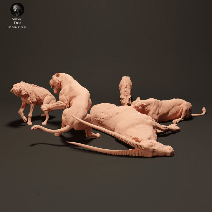 Product photo Animal Figure Diorama, Model Building: 0: Lions on Antelope Carcass besieged by Hyenas: Animals from Africa