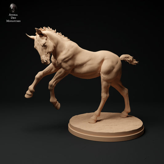 Product photo Animal Figure Diorama, Model Building: 0: Farm Animal Figure: 2 Foals - running and lying horse