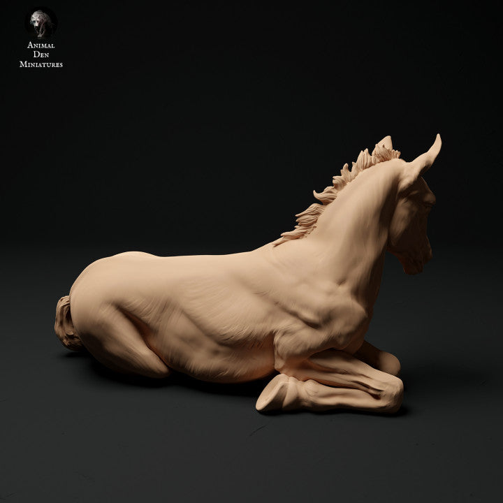 Product photo Animal Figure Diorama, Model Building: 0: Farm Animal Figure: 2 Foals - running and lying horse