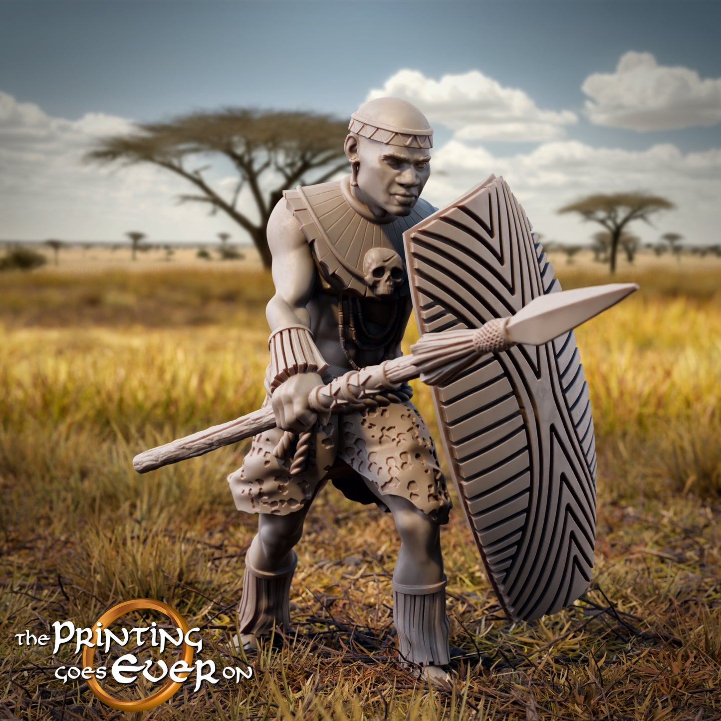 Product photo Tabletop 28mm The Printing Goes Ever On (TPGEO) 0: Warrior of the Savanna: Proud Native Tribe with Chief