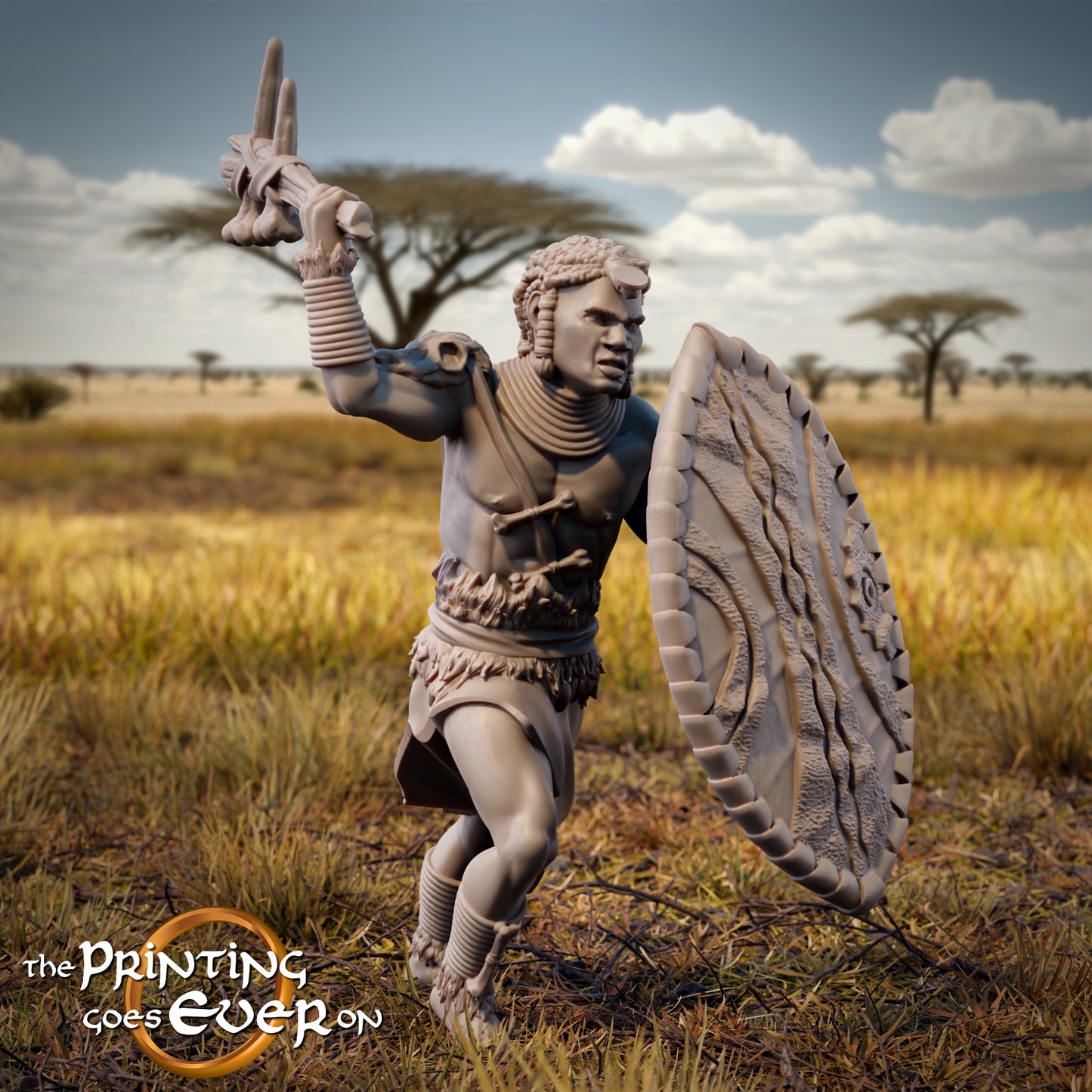 Product photo Tabletop 28mm The Printing Goes Ever On (TPGEO) 0: Warrior of the Savanna: Proud Native Tribe with Chief