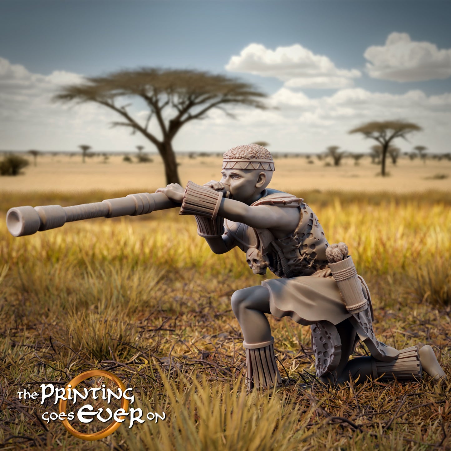 Product photo Tabletop 28mm The Printing Goes Ever On (TPGEO) 0: Warrior of the Savanna: Proud Native Tribe with Chief
