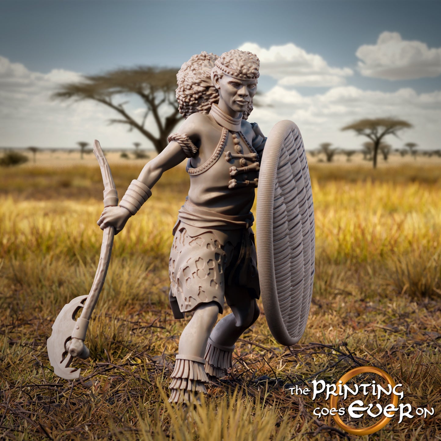 Product photo Tabletop 28mm The Printing Goes Ever On (TPGEO) 0: Warrior of the Savanna: Proud Native Tribe with Chief