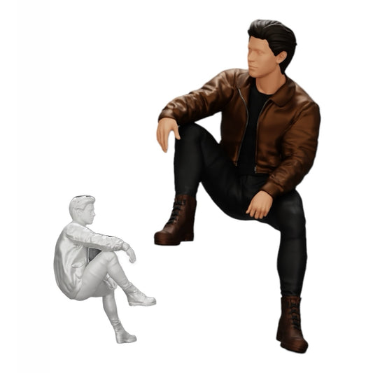 Diorama model building product photo 0: Attractive, dreamy young man in a leather jacket sitting (Ref No. A7)