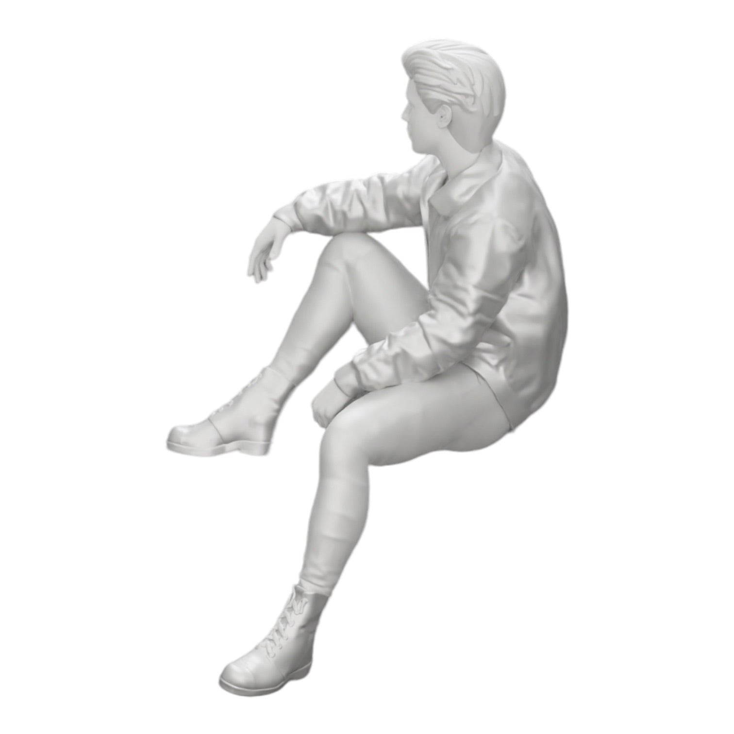 Diorama model building product photo 0: Attractive, dreamy young man in a leather jacket sitting (Ref No. A7)