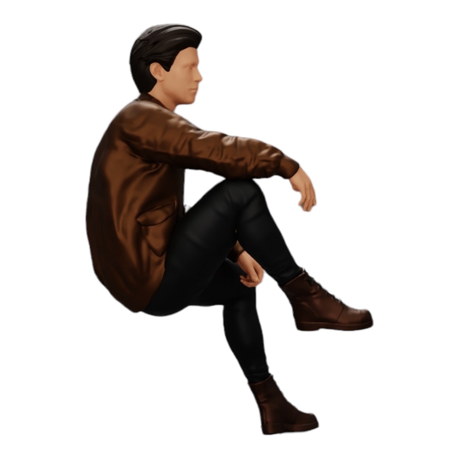 Diorama model building product photo 0: Attractive, dreamy young man in a leather jacket sitting (Ref No. A7)