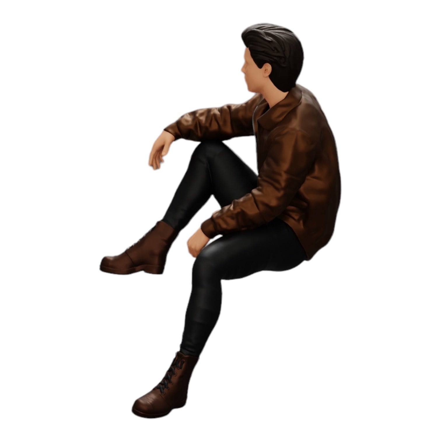 Diorama model building product photo 0: Attractive, dreamy young man in a leather jacket sitting (Ref No. A7)