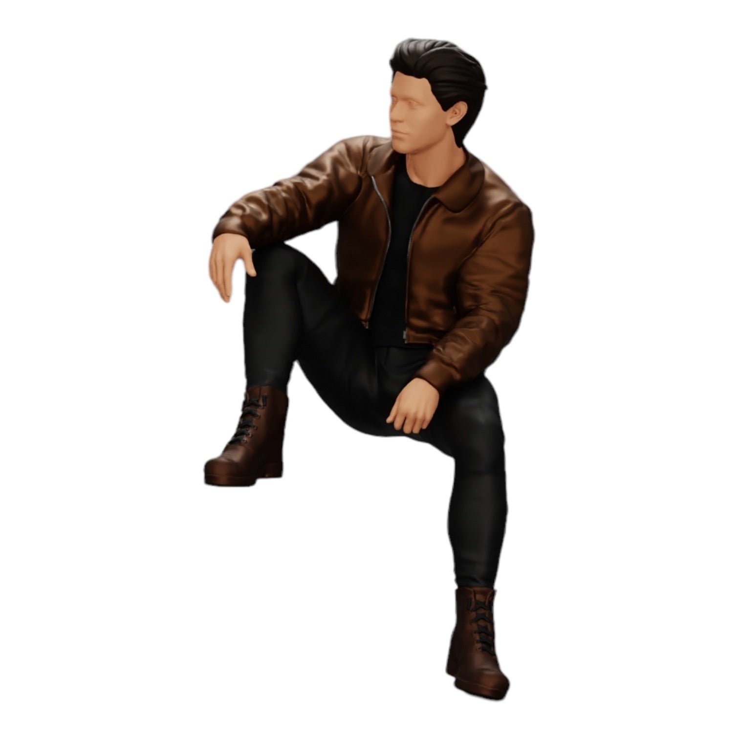 Diorama model building product photo 0: Attractive, dreamy young man in a leather jacket sitting (Ref No. A7)
